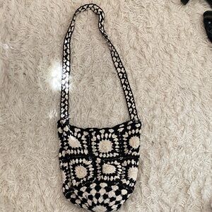Black and White Crochet Shoulder Bag